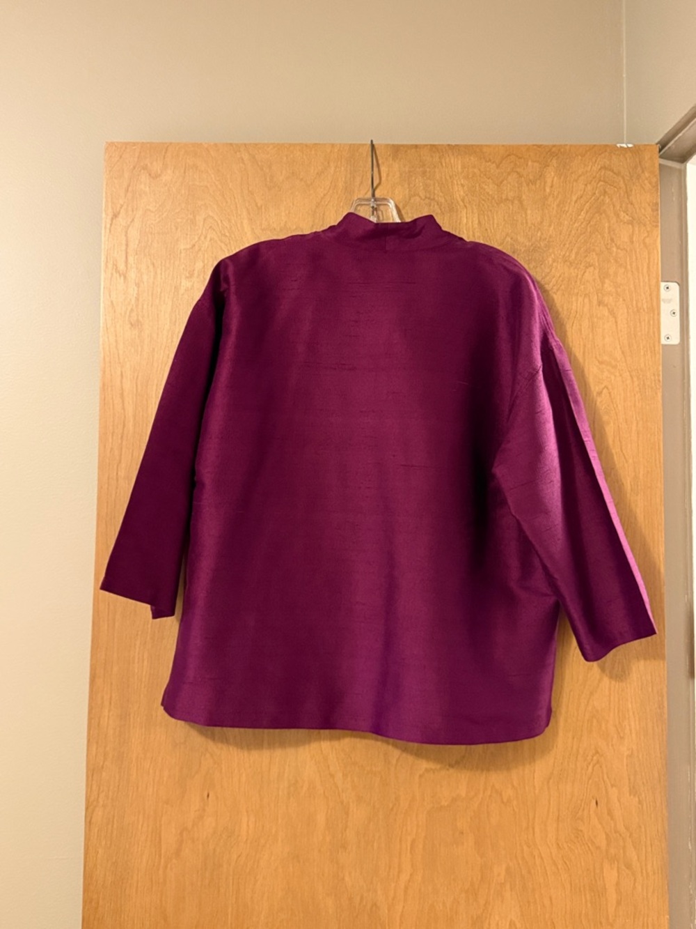 Eileen Fisher Silk Dupioni Mandarin Collar Top | Size XS | Magenta/Plum - Picture 2 of 7